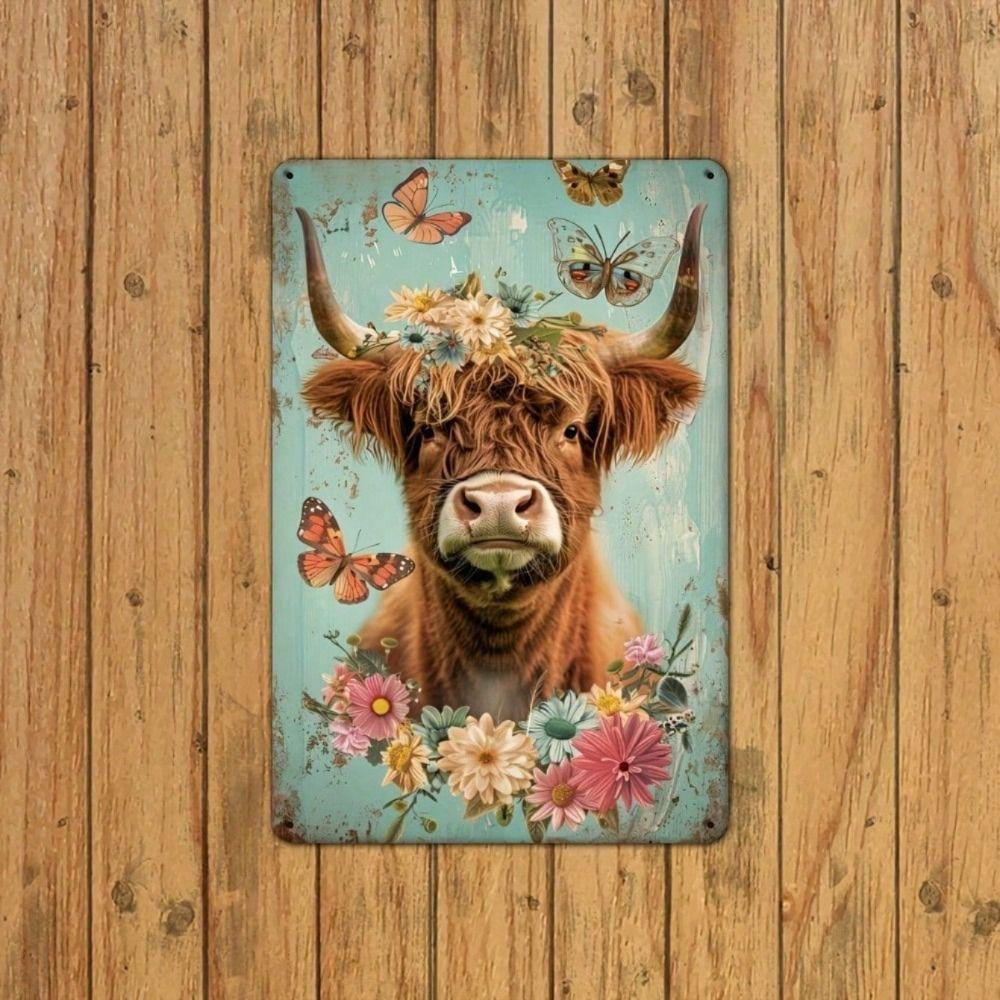 

Metal Wall Art Highland Cow Scottish Home Decor 8x12 Inch Thistle Engraving Unframed