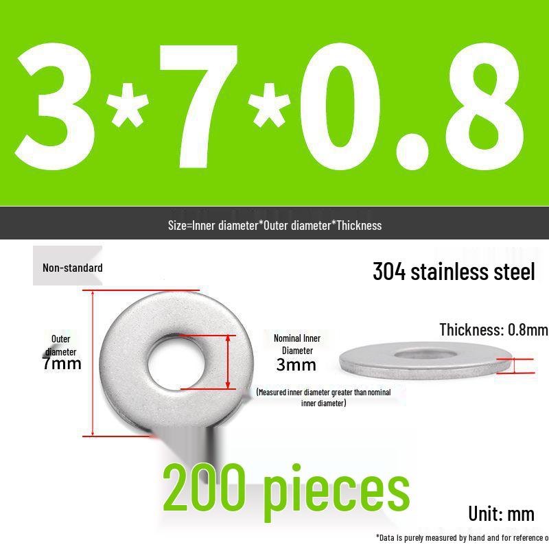 304 Stainless Steel Enlarged Flat Washer Ring (Sizes: M1.6-M22)