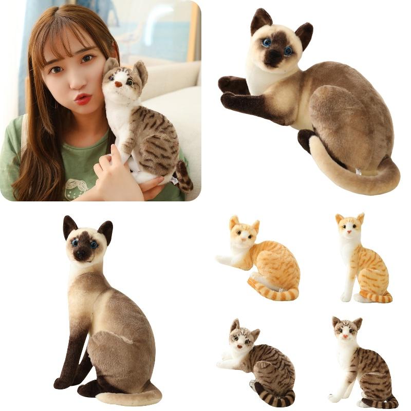 Yuzu Sweet Plush Cat Doll Realistic Grey And White Kitty Toy