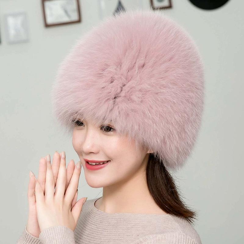 

Шапка-ушанка из лисьего меха женская зимняя версия теплая защита ушей меховая шапка берет снежная шапка лыжная сумка головная шапка тонкая One Size Elastic розовый