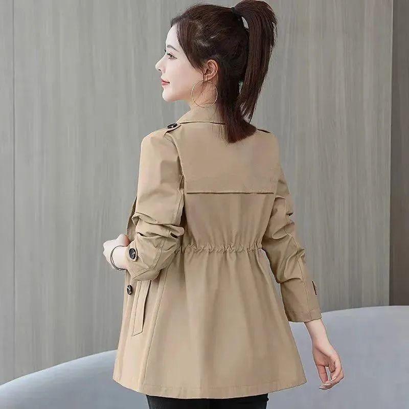 Jarní podzimní trenčkot Větrovka Dámské Korejské Krátké Dámské Jednobarevné Kabát Double Bbreasted Outwear Plus Size