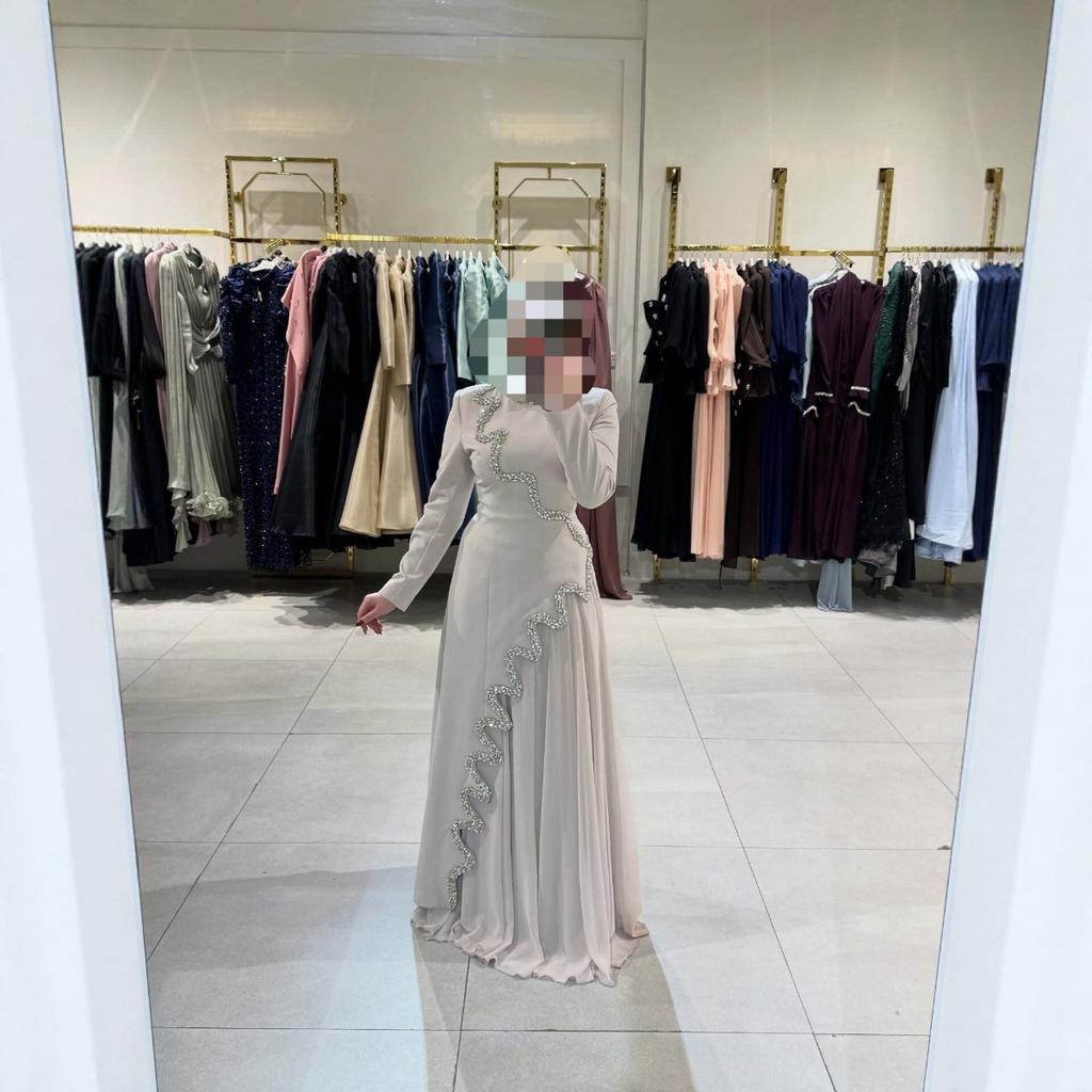 New Elegant Beaded Ribbon Floor-length Evening Dress, Luxury Formal Party Gown for Women European American Style