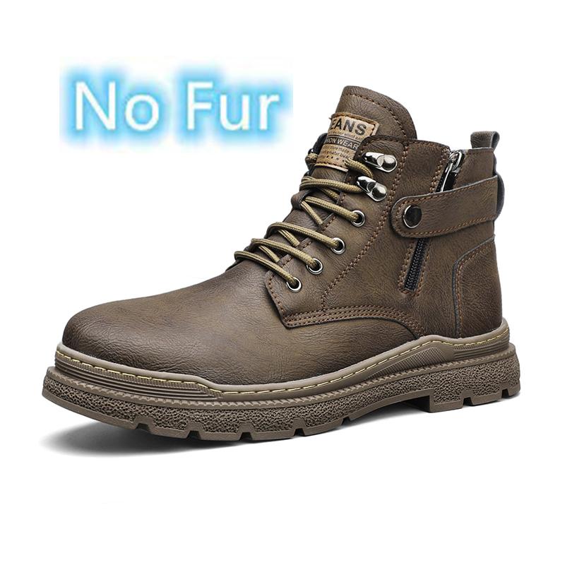Male Warm Plush Fur Winter Boots Classic Leather Men Ankle Boots Lace-Up Non-Slip High Top Shoes Punk Style Man Motorcycle Boots