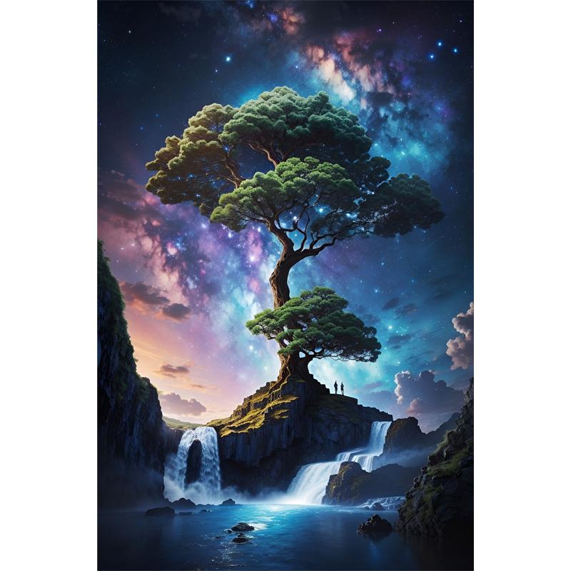 

Round Diamond 5D DIY Diamond Painting Starry Sky and Tree Embroidery Cross Stitch Mosaic Decoration Gift 20x30cm