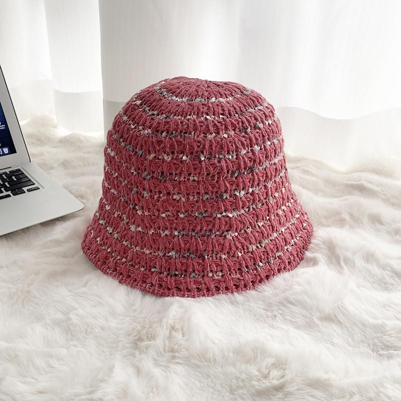 Fashionable Round Top Short Brim Knit Hat For Women Sun Protection Breathable Pink Black Khaki Blue Rose Beige