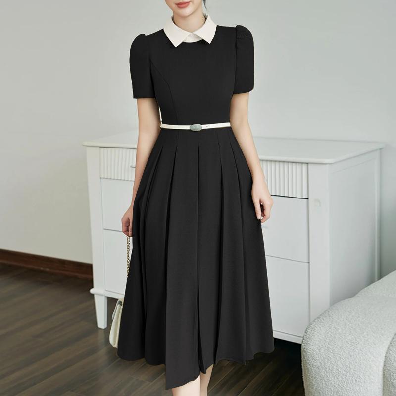 

ZANZEA Женское повседневное летнее платье с отложным воротником и коротким рукавом 2XL чёрный