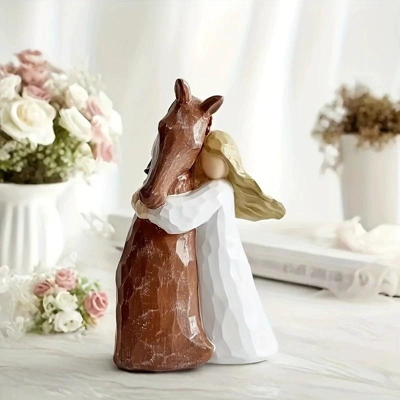 Modern Artistic Girl Embracing Horse Resin Figurine For Home Office Decor Gift
