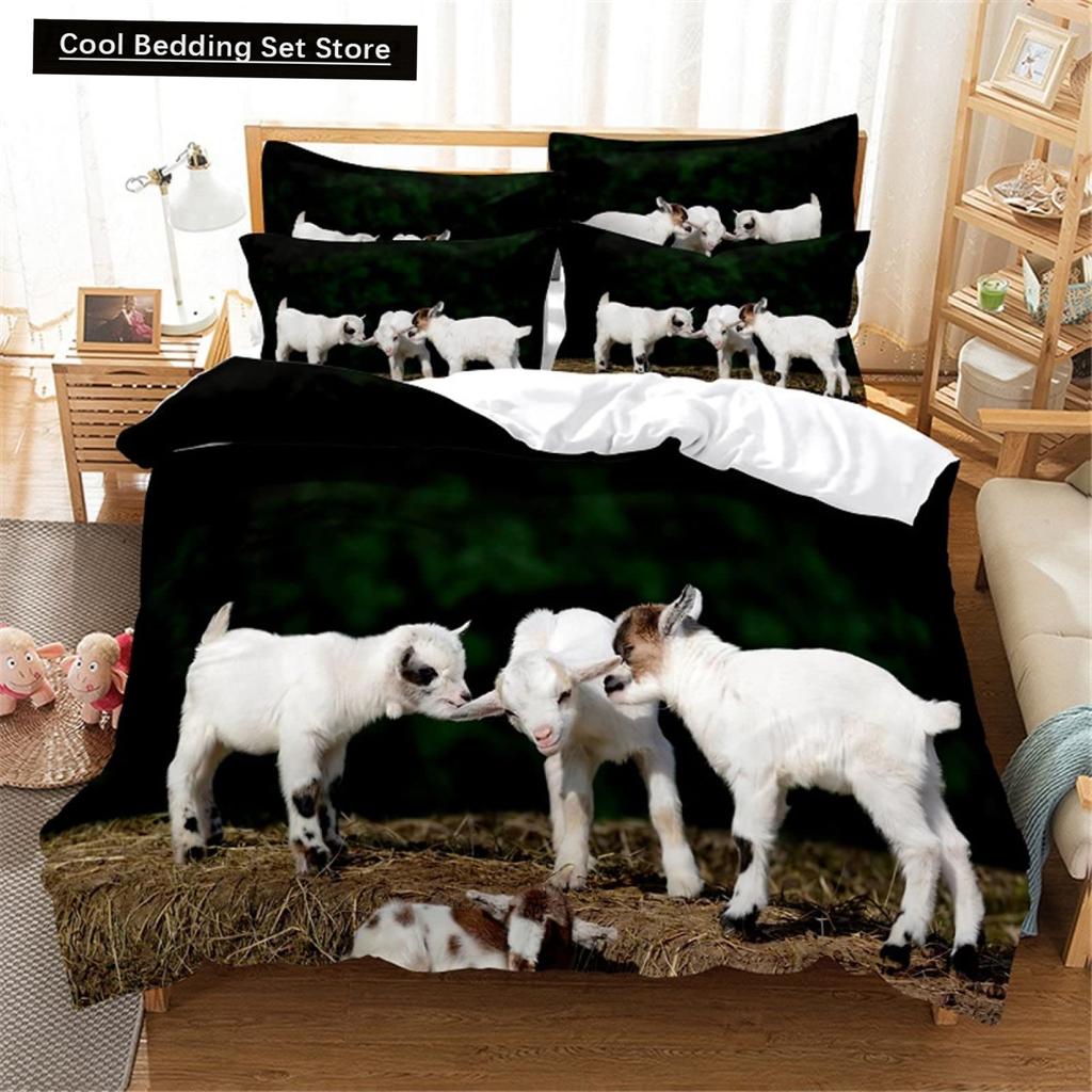 Funny Sheep King Queen Bedding Set Kids Farm Animal Duvet Cover White Little Lamb Comforter Cover 2/3pcs Polyester Quilt Cover