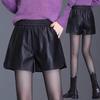 Women's PU Leather High-Waist A-Line Shorts for Autumn/Winter 2026 – Loose, Wide-Leg Design with Elastic Waist.