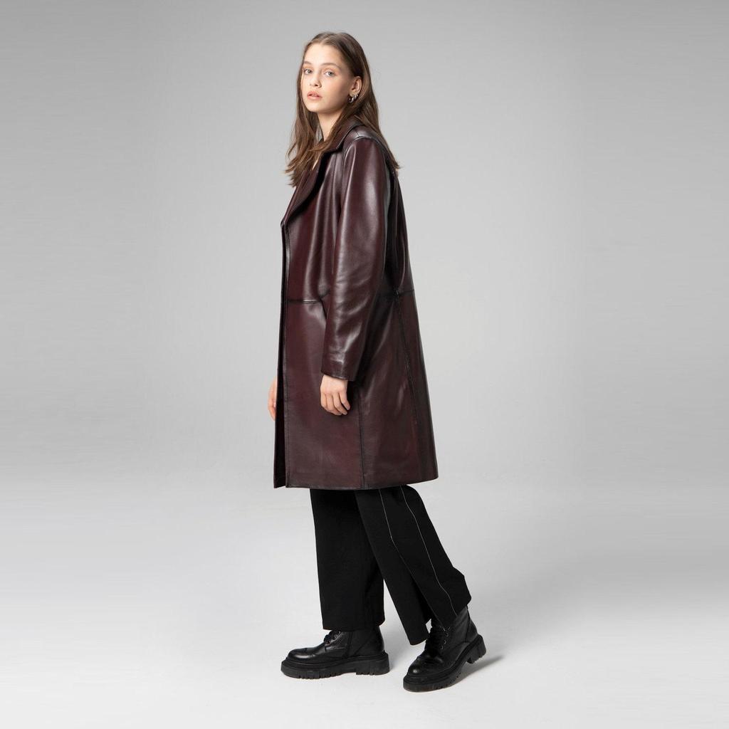 Dericlub Damen-Trenchcoat aus 100 % echtem Leder