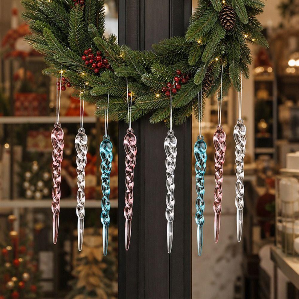 Clear Acrylic Icicle Ornaments Twisted Water Drop Design Snowflake Ornaments Set  Home Decoration