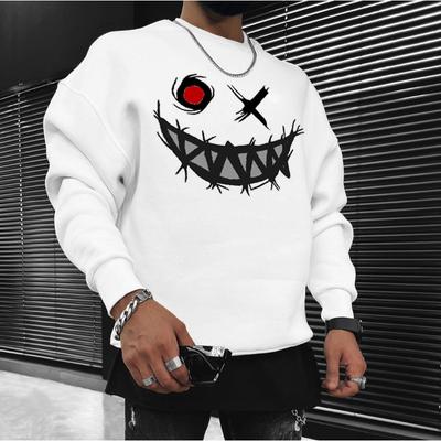 Sweat-shirt décontracté grande taille pour homme avec imprimé smiley, automne, extérieur, rue, décontracté, en stock