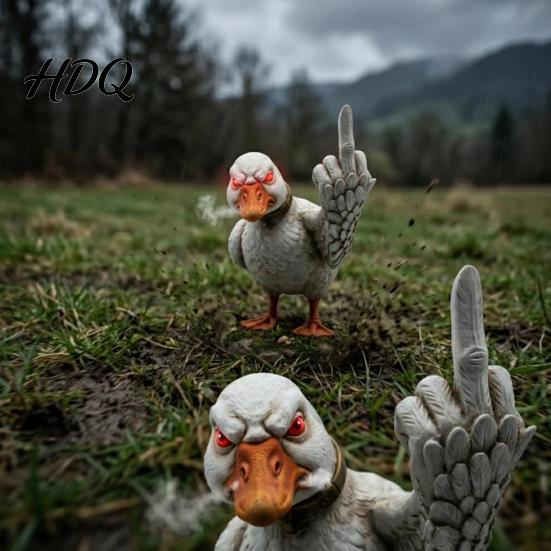 Artistic Home Ornaments Middle Finger Duck Figurine Angry Ornament Resin Handmade Decorative Statue for Garden Office Desktop Decor Collectible