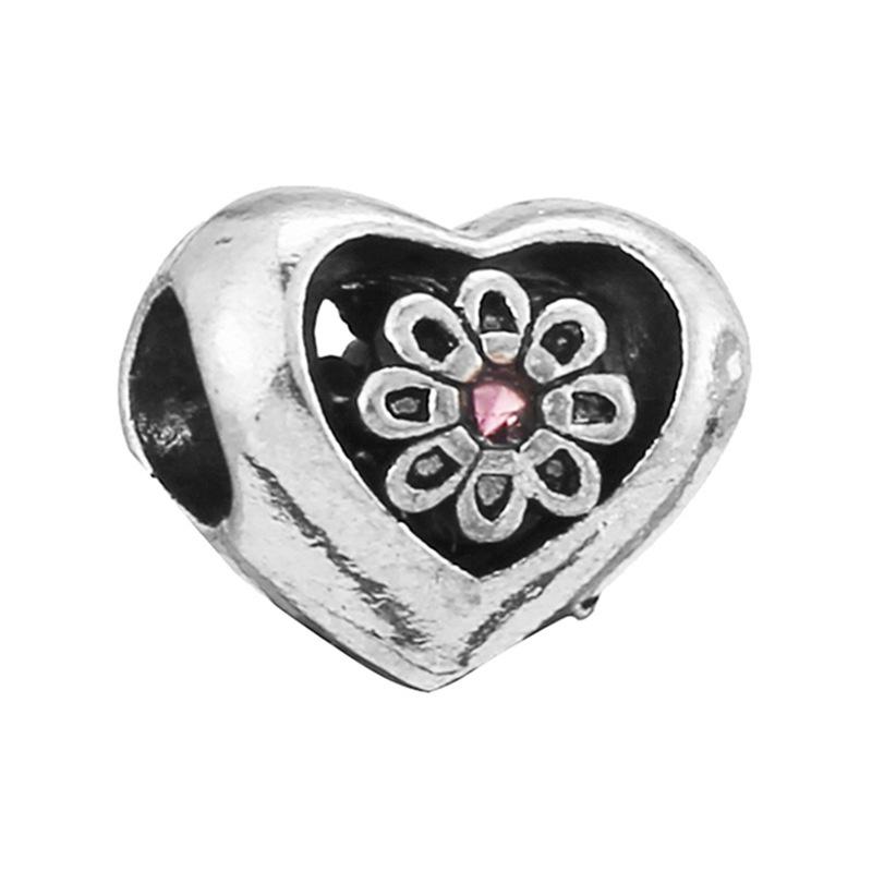 New Silver Plated Pink Diamond Butterfly Alloy Large Hole Charm Beads For DIY Bracelet Necklace Jewelry Accessories Gift
