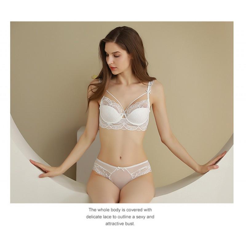 Set Sutien Dantelă Mărimi Mari pentru Femei, cu Balene, Cupe Subțiri, Închidere Reglabilă la Spate