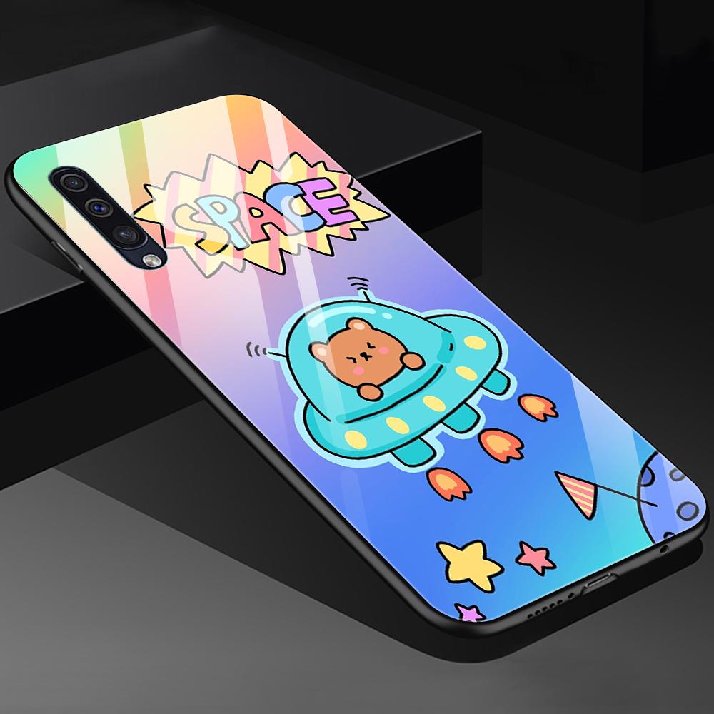 Cute Bear Moon Astronaut Case For Samsung Galaxy A71 A72 A70 A73 A53 A13 5g A03 A22 A21s A03 Core A42 A52 Glass Cover Coque Capa