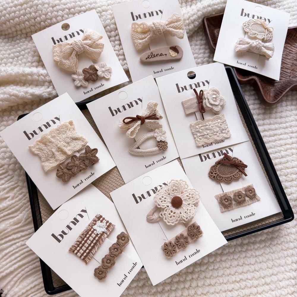 New Lace Coffee Flower Children's Hairpin Cute Girl Bangs Headgear Hairpin Retro Headwear Girls Kids Hair Accessories