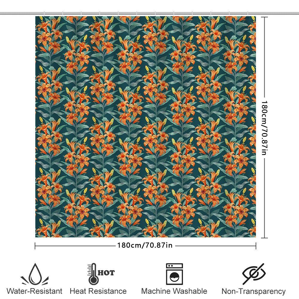 Bright Floral Pattern Shower Curtain Fabric Waterproof Home Decor Bathroom Decorations Customizable Sizes Available Orange Green
