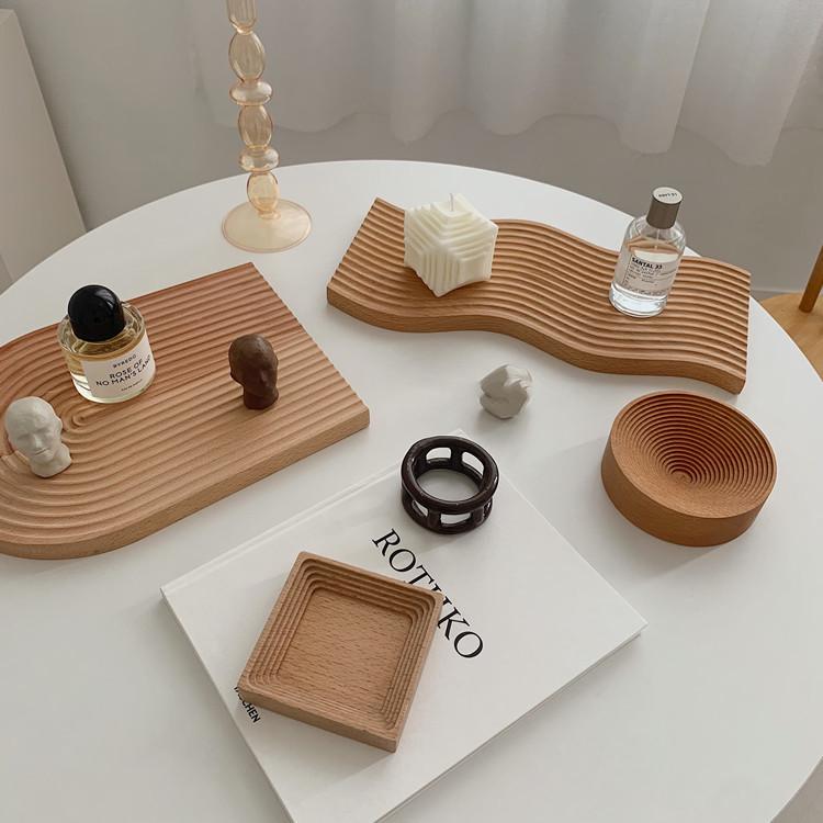 Japanese Beech Wood Ripple Pattern Chopping Board & Tray for Boiling Tea, Cake, Bread, and Creative Decor.