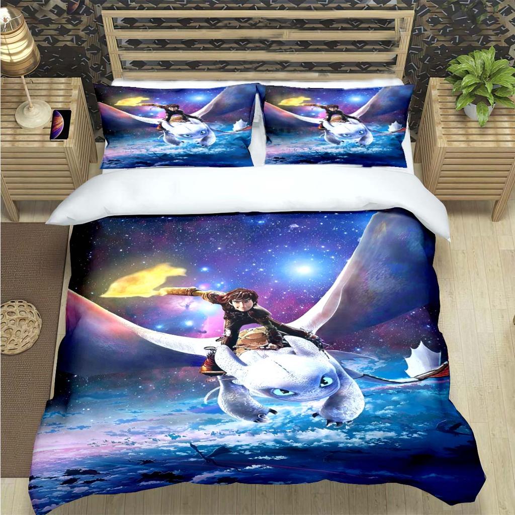 Fashion 3D Movie Cute Roles Dragon Print Bedding Set Duvet Cover Comforter Bed  Youth Kids Girl Boys Luxury Birthday Gift
