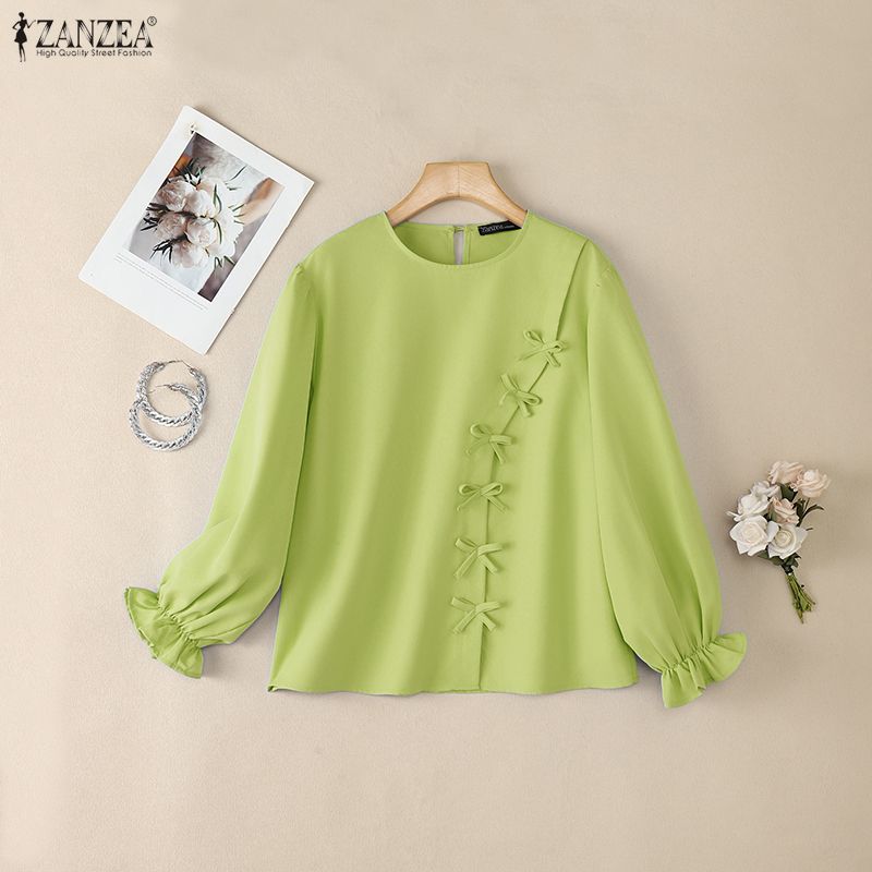ZANZEA Women Casual Round Neck Long Sleeve Solid Color Loose Blouse