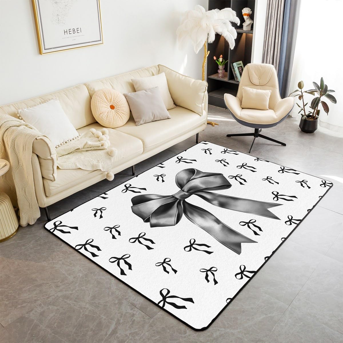 

Erosebridal Bowknot Ribbon Carpet White Bows Area Rug 4 11 x 3 3 Black Princess Indoor Floor Mat Modern Simple Bow-Tie Decorative Rug for 160cm x 200cm