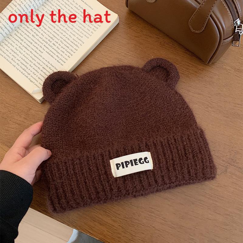 Knit Hat For Women Warm Winter Beanie With Bear Ears Fashion Casual For Daily Use Brown