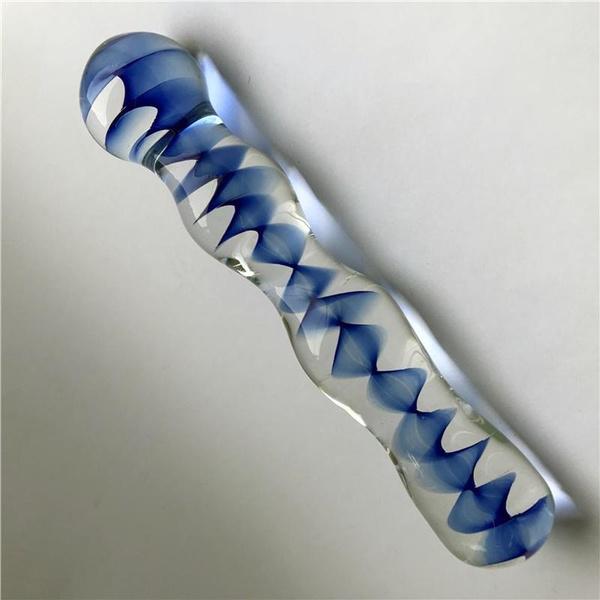 Transparent Blue Wave Pattern Crystal Pyrex Glass Crafts Jewelry Decoration Sex Toy