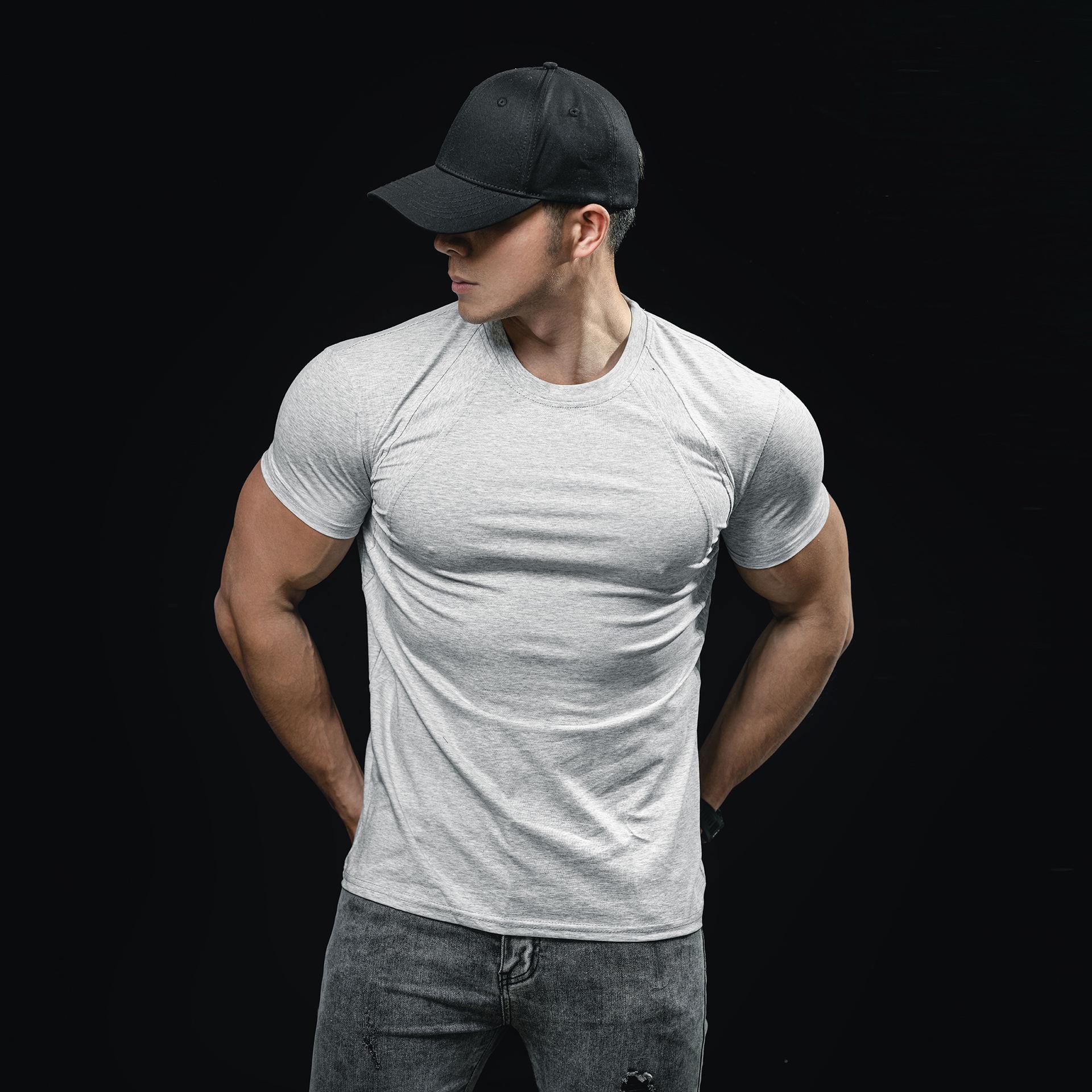 Men s Summer Cotton Stretch Sports Tee: Solid Patchwork Design, Casual Short Sleeve 2XL