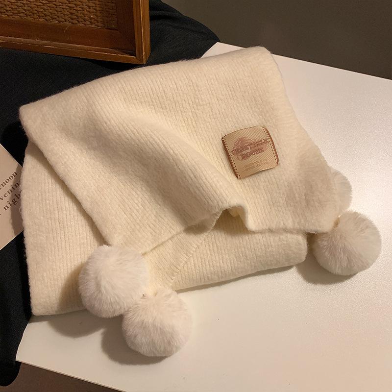 Autumn and winter red hairball knitted scarf female atmosphere cute thickened warm Christmas scarf