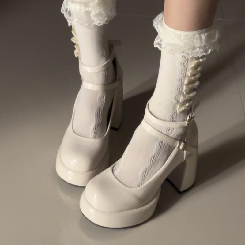 Platform Thick Heel Women Mary Jane Shoes Fashion Cross Buckle Pumps 2026 New Spring Ladies Elegant Wedding Party Shoes