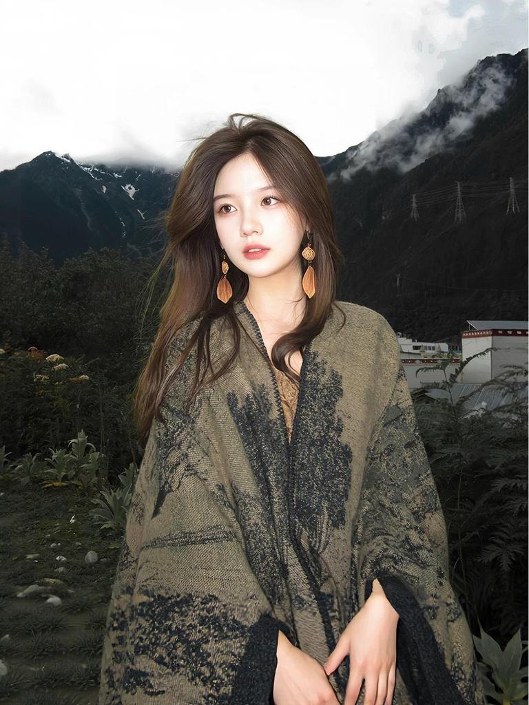 Northwest Xinjiang Women's Autumn/Winter Shawl Cape: Western Sichuan Travel Cloak & Thick Tibetan Scarf