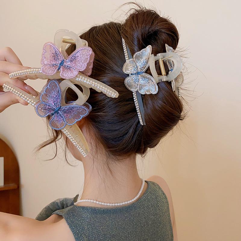 

Small fresh butterfly pearl hairpin fashionable simple sweet shark clip daily versatile disc hair accessories