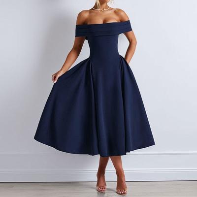 Summer Women's Fashion Off-shoulder Sexy Style One-length Solid Color Dress for Women