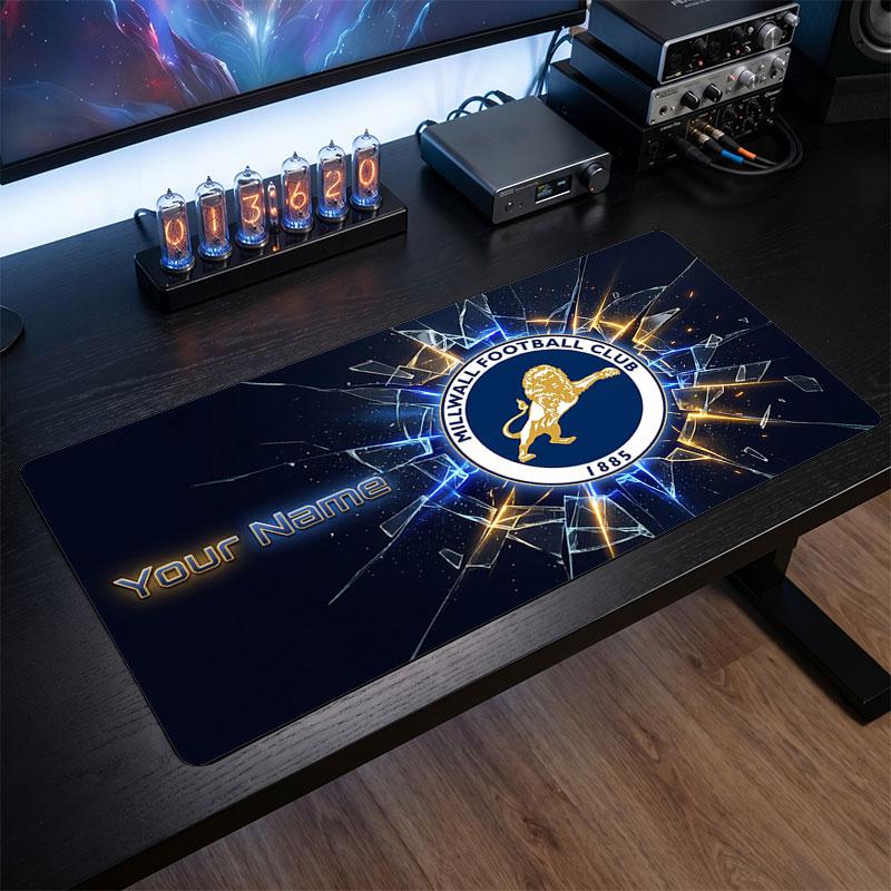 Millwall FC Custom Large Mouse Pad, Personalized Name Text Print, Football Logo Non‑Slip Desk Mat Gaming Gift