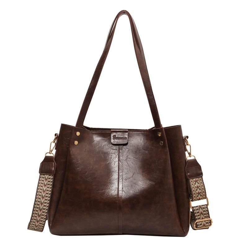 Commuter splicing oily leather underarm women's bag 2024 winter new European and American retro fashion tote bag large capacity shoulder bag