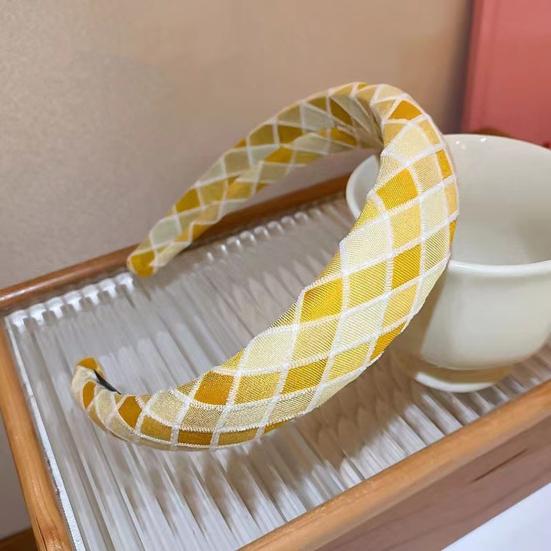 Women Headband Retro Plaid Pattern Thick Sponge Filling Soft Fabric Hair Hoop Fluffy Hairstyle Hair Accessory