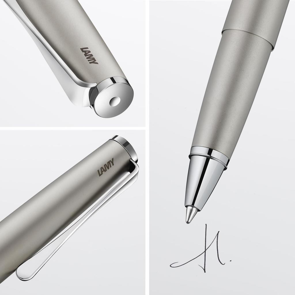 LAMY studio Palladium Tintenroller, eleganter Tintenroller mit Metallgehäuse, Propellerclip, Strichstärke M, inkl. Tintenroller-Mine, schwarz, LAMY M 63 - -