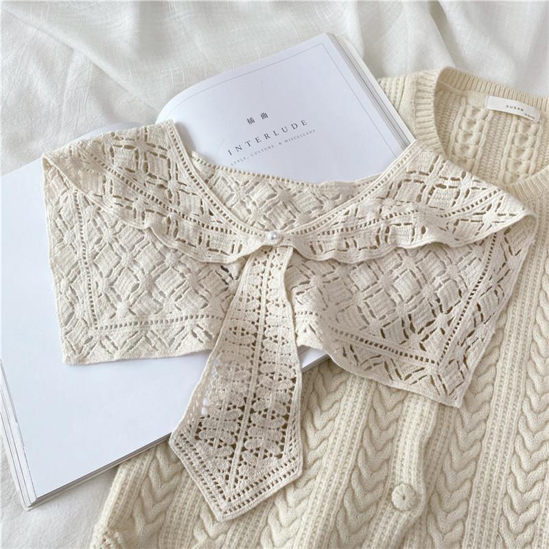 Women Solid Shirts Blouse Sweaters Detachable Collars Shawls Hollow Neckerchief Decoration Fake Collar Tie Scarf Accessories