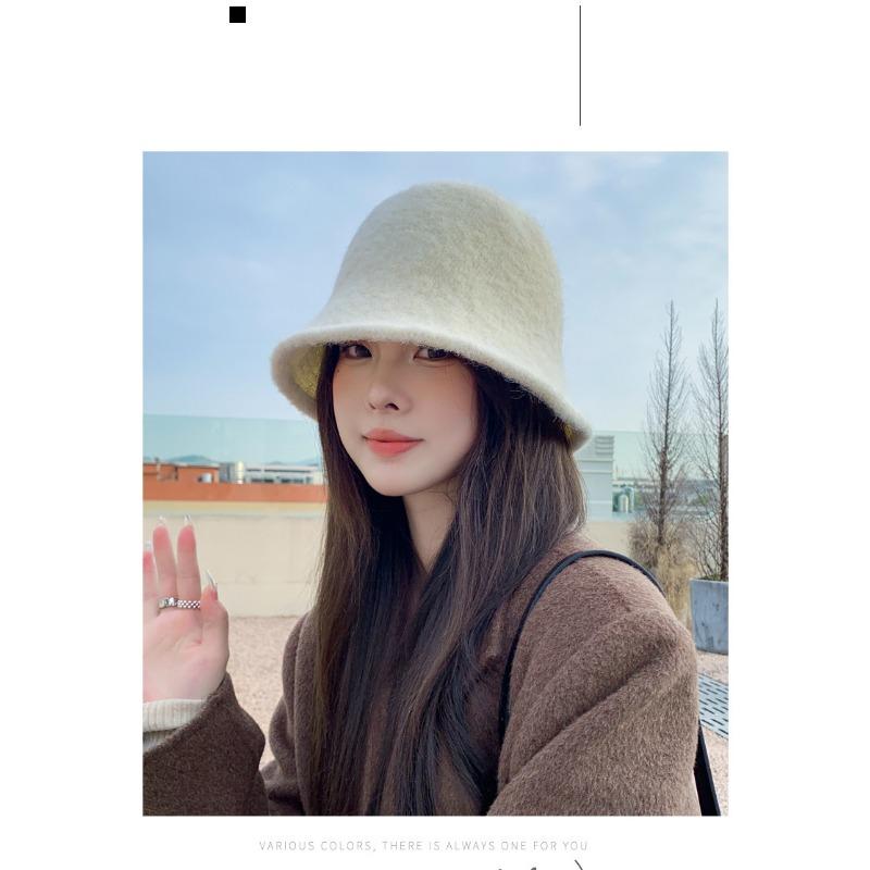 Women S Korean Style Solid Wool Winter Fisherman Hat