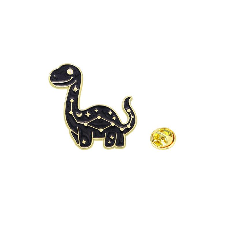 4 Styles Cartoon Space Star Pattern Dinosaur Design Enamel Brooches Girls Cute T-Rex Brontosaurus Stegosaur Shaped Golden Pins