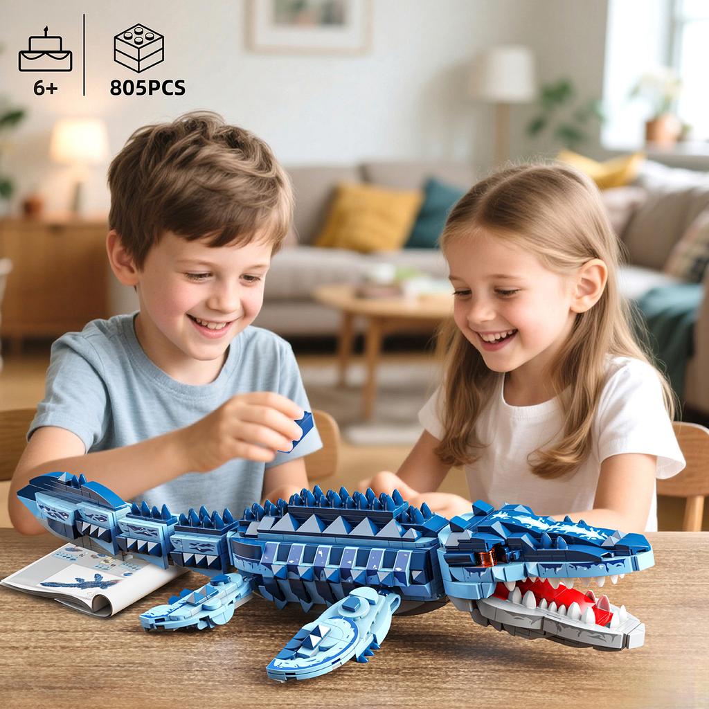 805 Teile Blaue Dinosaurier Bausteine Spielzeug Modell Mosasaurus Dinosaurier Zusammenbau Puzzle Steine Spielzeugsets Für Kinder Schmuck Geschenke