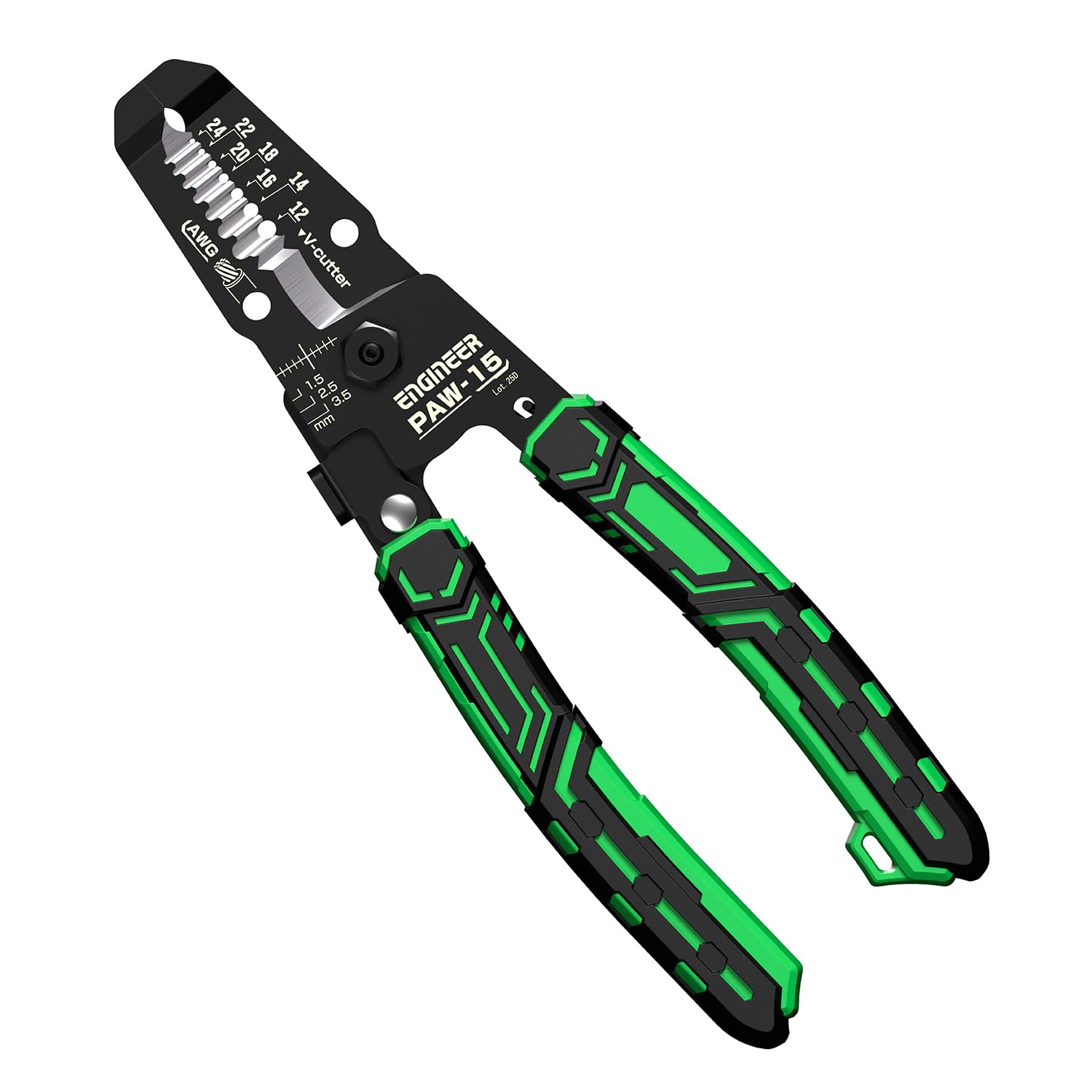 Engineer Precision Wire Stripper Compatible Overall ST, Sizes AWG24-12, Length 161mm, PAW-15 зелёный