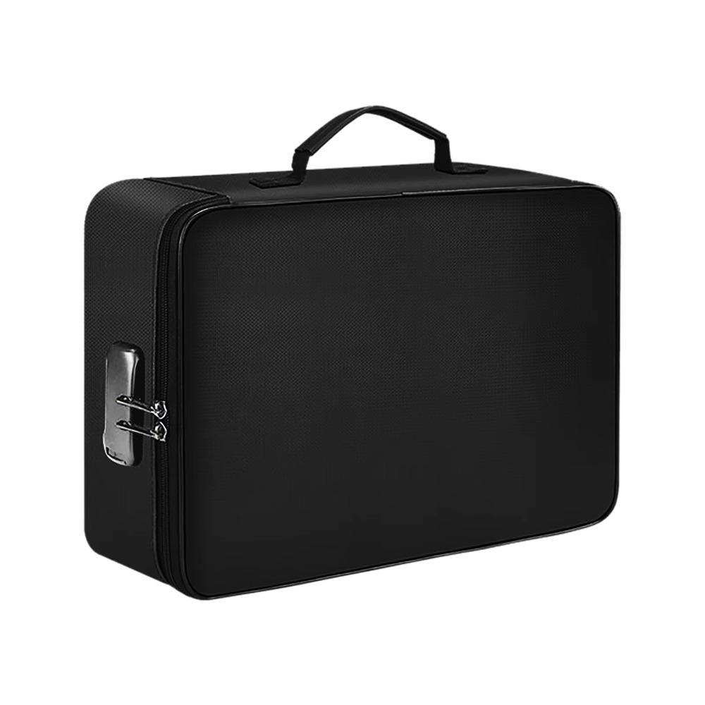 Огнестойкая сумка для документов с двойной молнией, кодовый замок, 3-слойная конструкция, коробка для хранения документов, водонепроницаемая, большая вместимость, сумки для денег и файлов чёрный