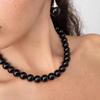 Korean Minimalist Black Agate Beaded Necklace with Freshwater Pearl Clavicle Chain for Women