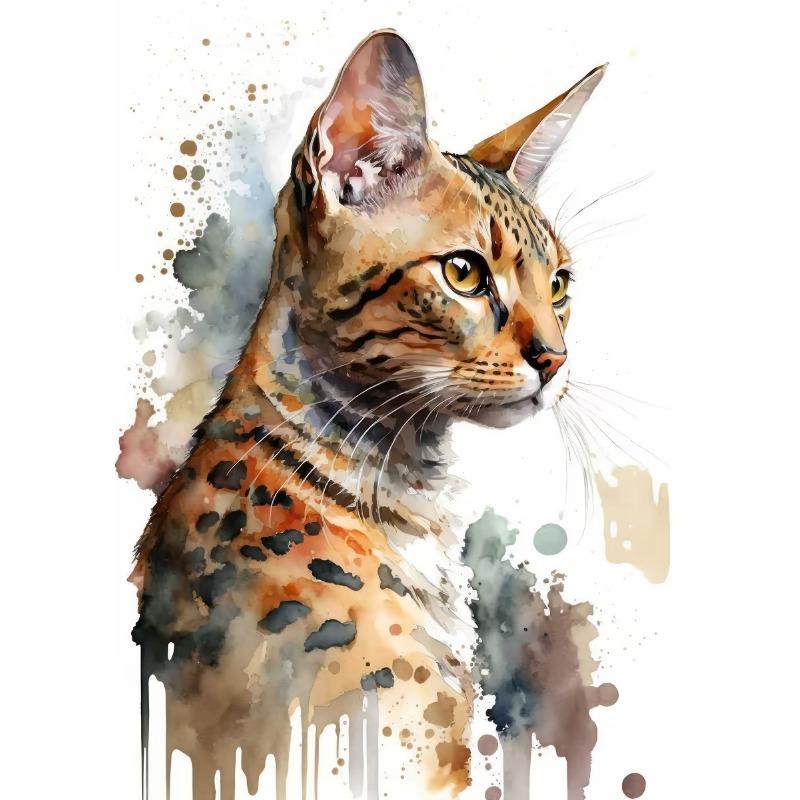 Retro Elegant Cute Watercolor Siamese English Short Cat Art Poster Oil Canvas Printed Mural Living Room Bedroom Home Decoration