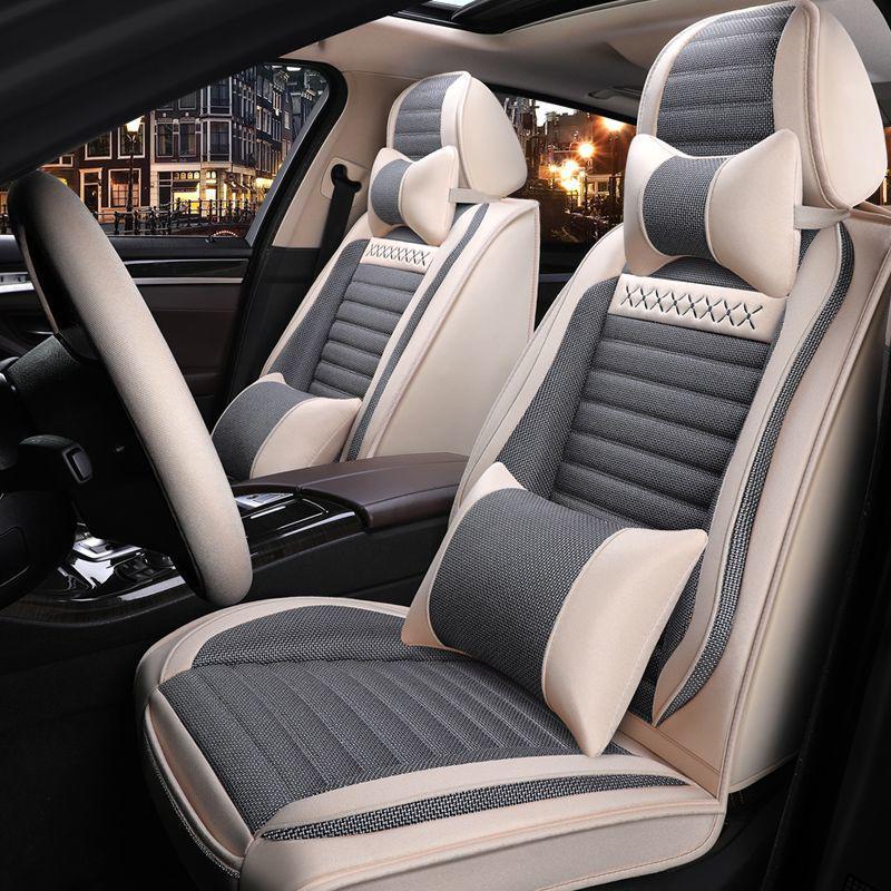 Universal Cotton Linen Car Seat Cover - Four Seasons Enveloping Fabric Cushion