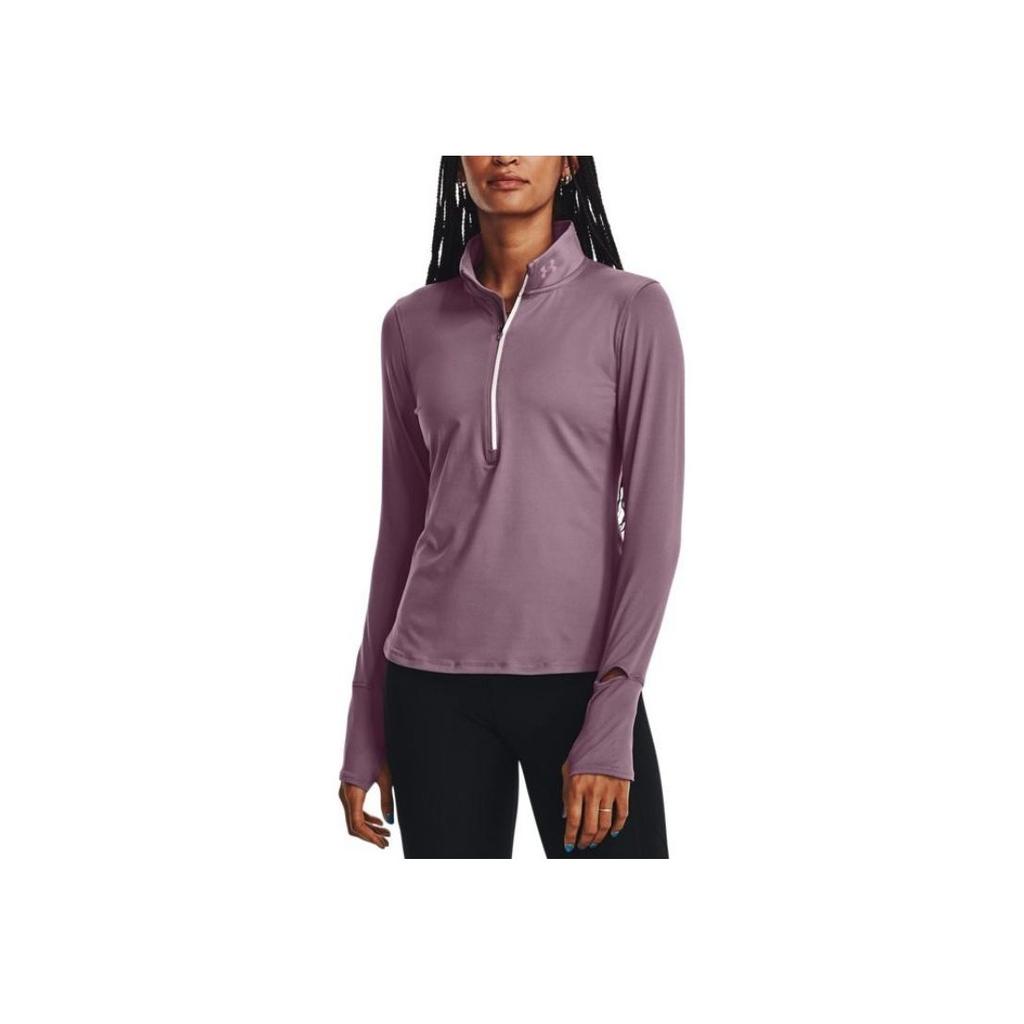 Under Armour Solid Color Zip Running Sports Slim Fit Stand Collar Long Sleeve T-Shirt Women Tops Purple 1379349-500