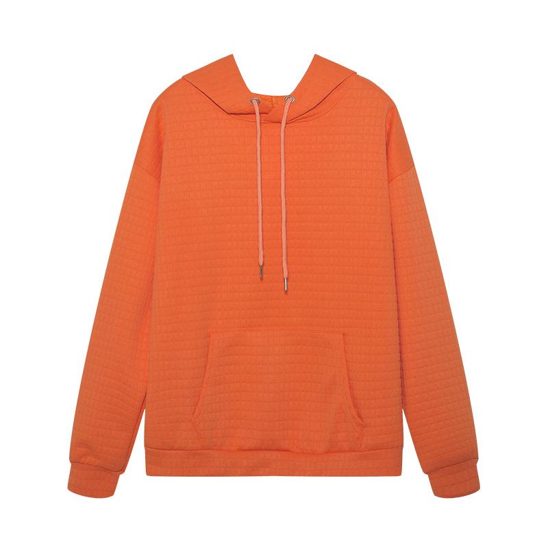 2023 Autumn/Winter Women's Waffle Knit Crew Neck Long Sleeve Solid Color Sweatshirt.