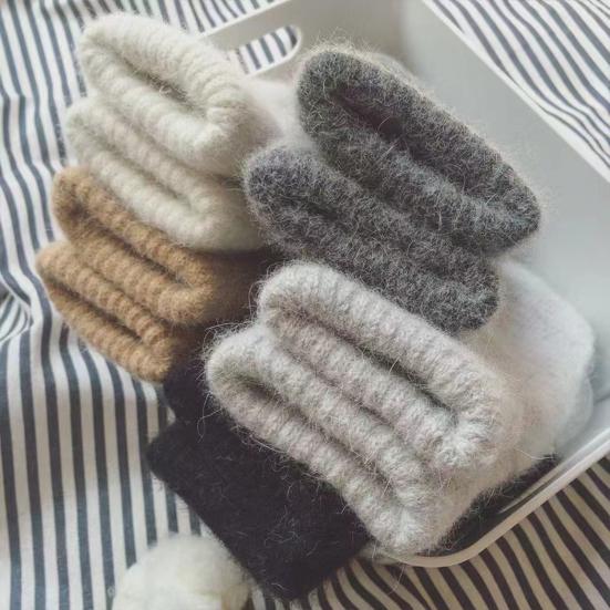 1 Pair Couple Winter Gloves Thickened Plush Knitted Five Fingers Unisex Anti-slip Cold Weather